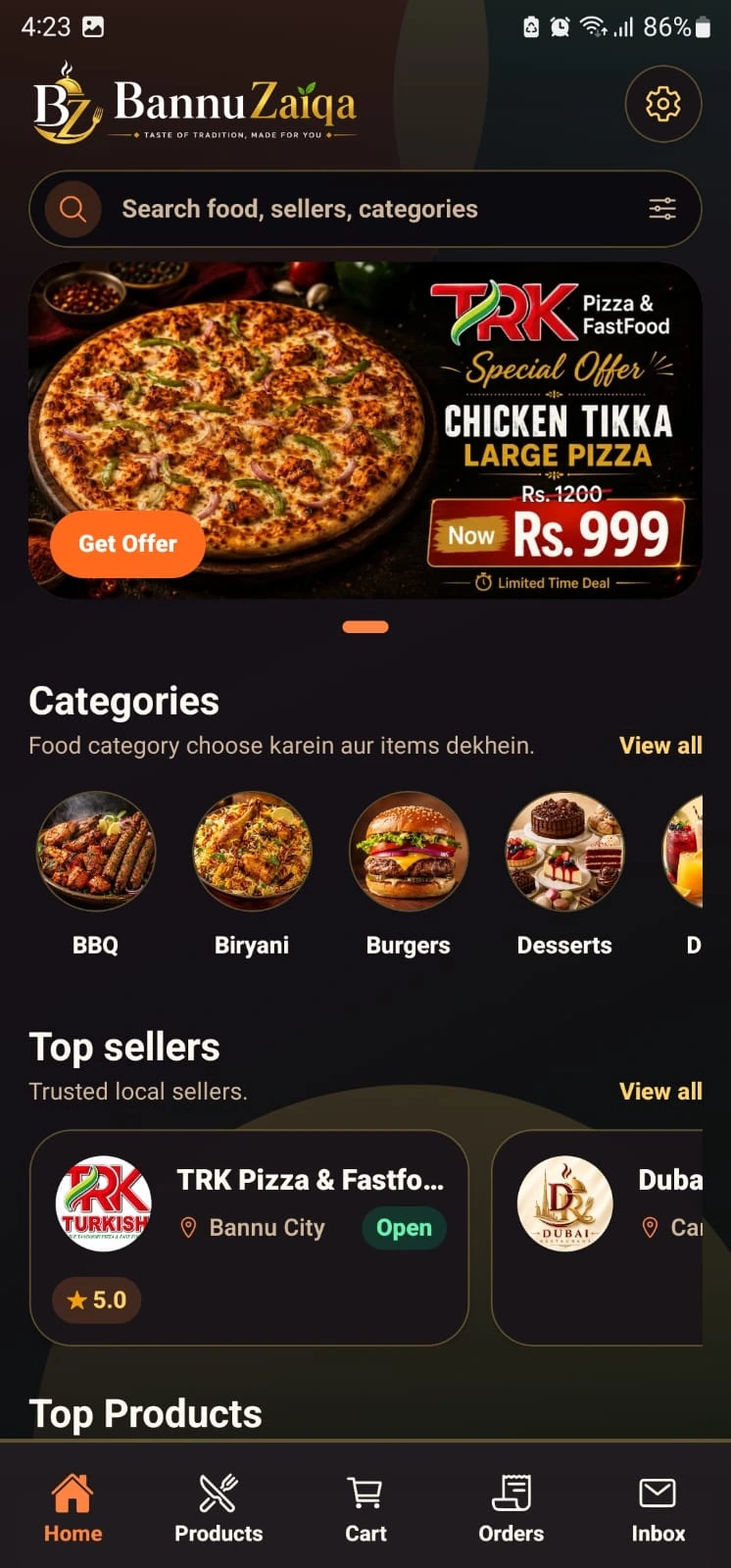 BannuZaiqa buyer app home screen
