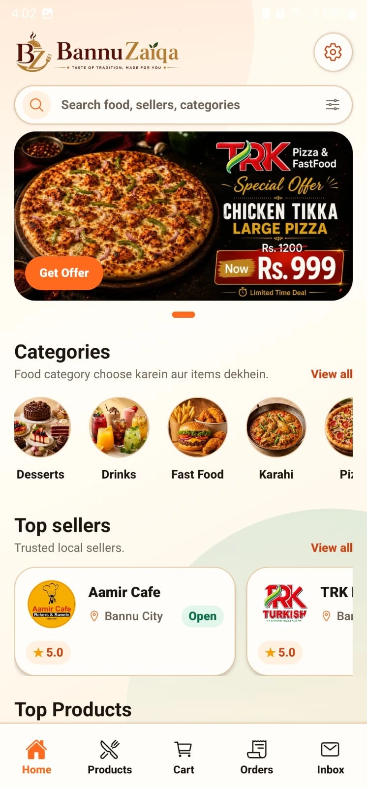 BannuZaiqa buyer app home screen